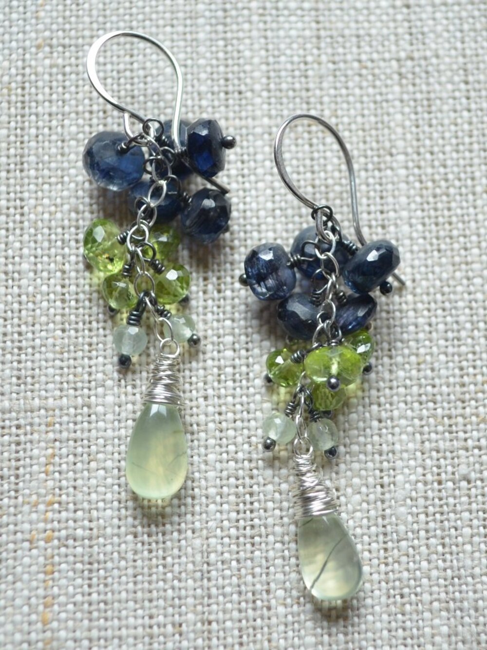 Kyanite Gemstone Cluster Earrings in Silver - Hand Made in Canada